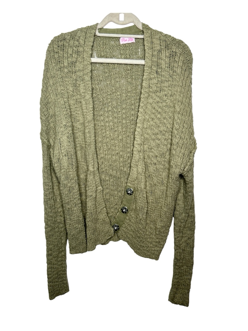 ink Lily Olive Green Chunky Knit Snap Button Cardigan Sweater Size M